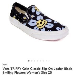 Vans Black Slip-On Shoes with Yellow Smiling Flowers